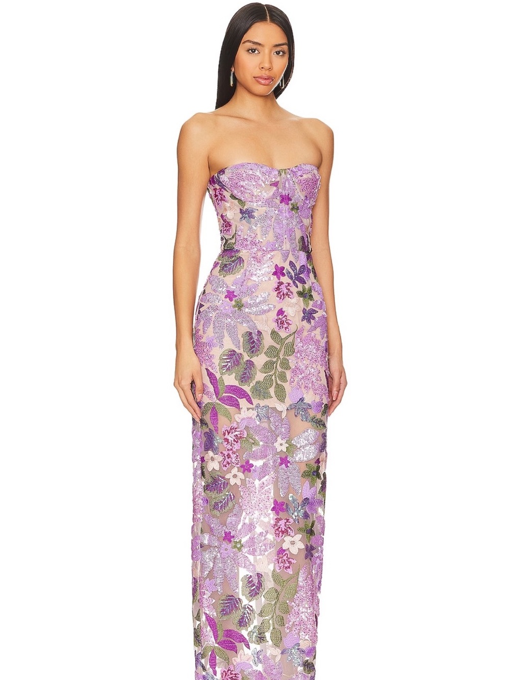 Bronx Banco Lavender Floral Embroidered Gown